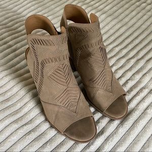 Taupe Leather Open Toe Booties